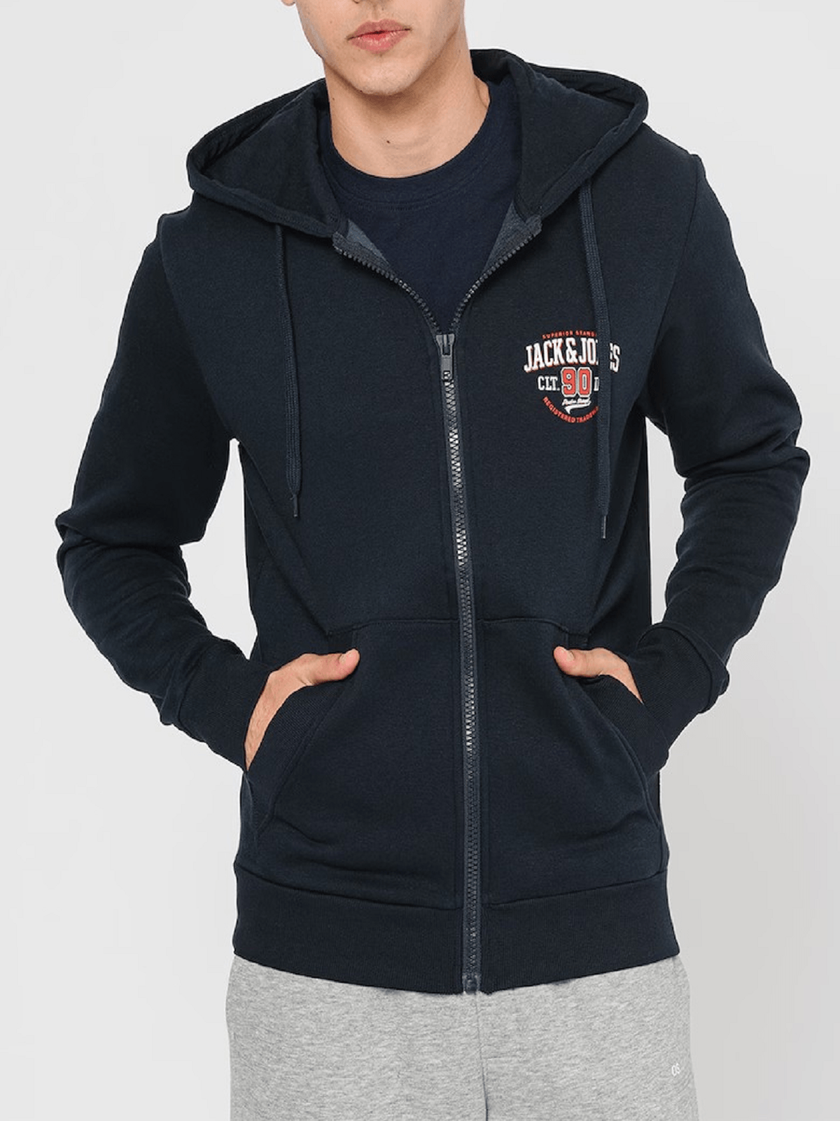 Ανδρική φούτερ ζακέτα με κουκούλα Jack&Jones μπλέ σκούρο χρώμα