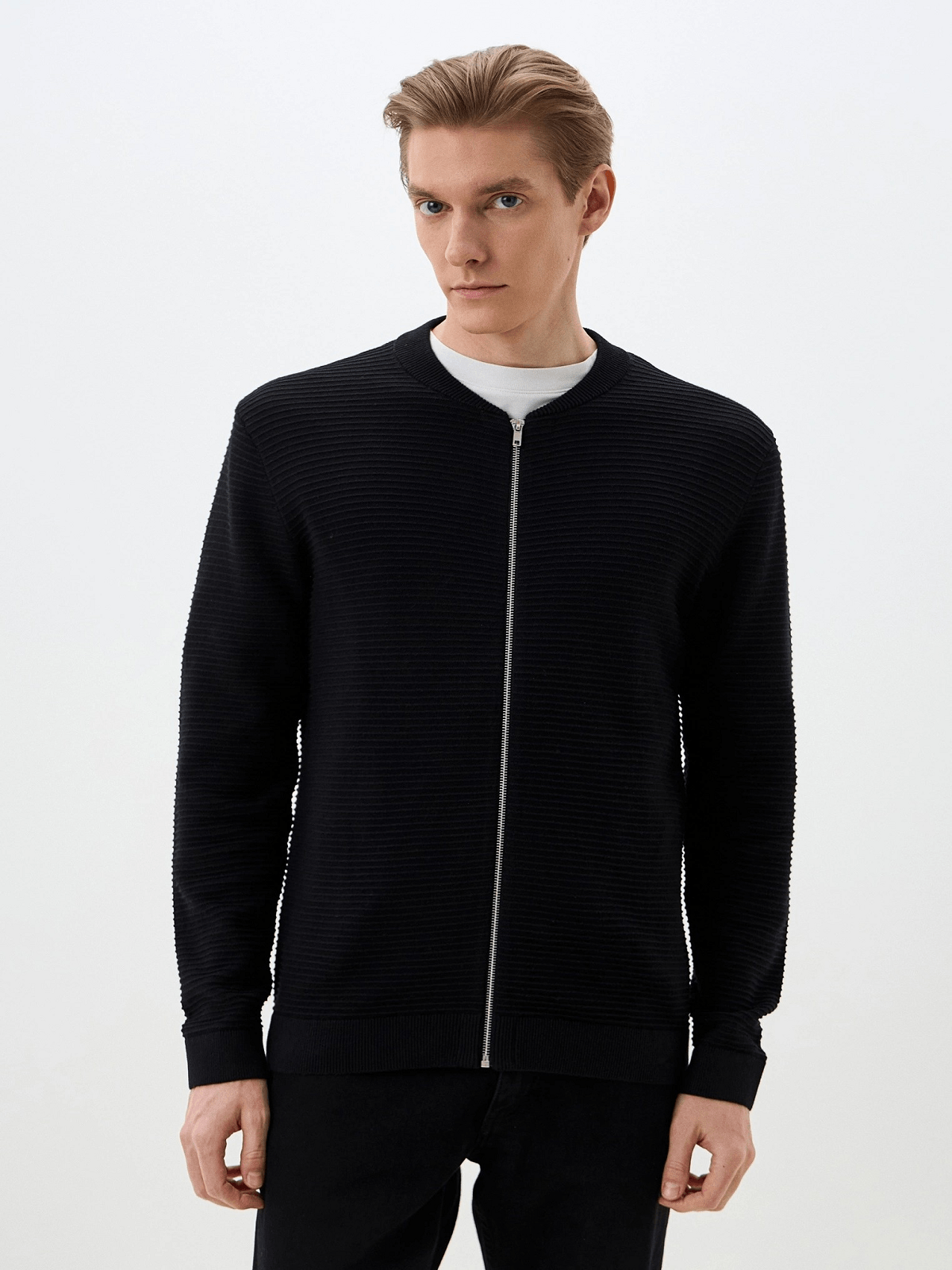 Βαμβακερή πλεκτή ζακέτα με φερμουάρ Jack&Jones μαύρο χρώμα