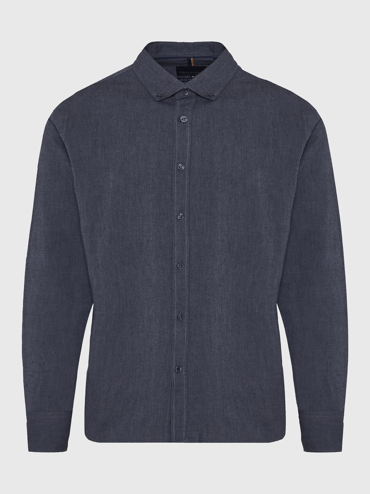 Ανδρικό oxford βαμβακερό πουκάμισο με κεντημένο logo Funky Buddha μπλέ χρώμα