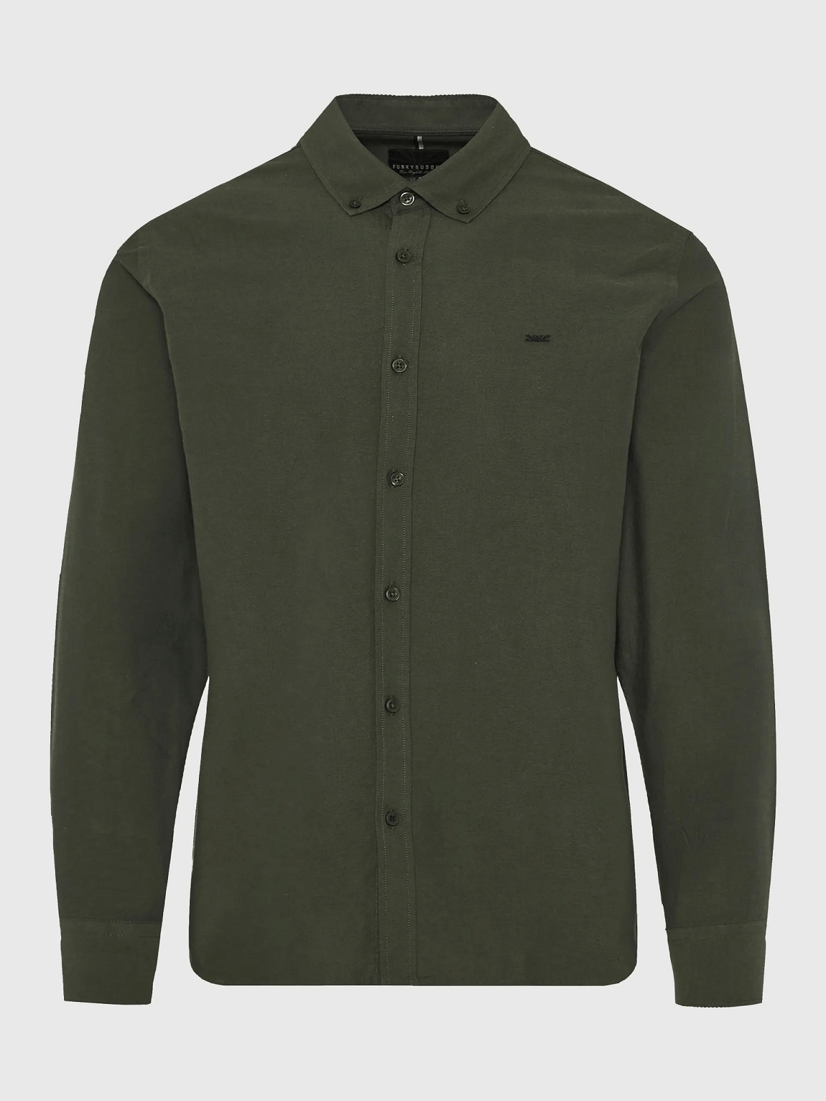 Ανδρικό oxford βαμβακερό πουκάμισο με κεντημένο logo Funky Buddha χακί χρώμα