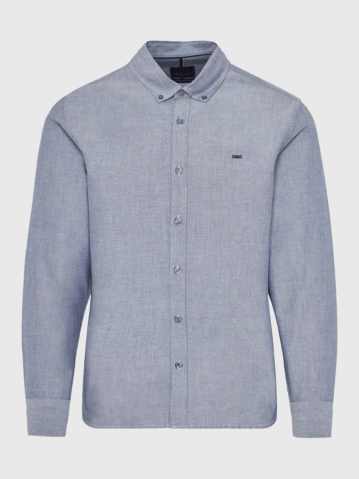 Ανδρικό oxford βαμβακερό πουκάμισο με κεντημένο logo Funky Buddha γκρί χρώμα