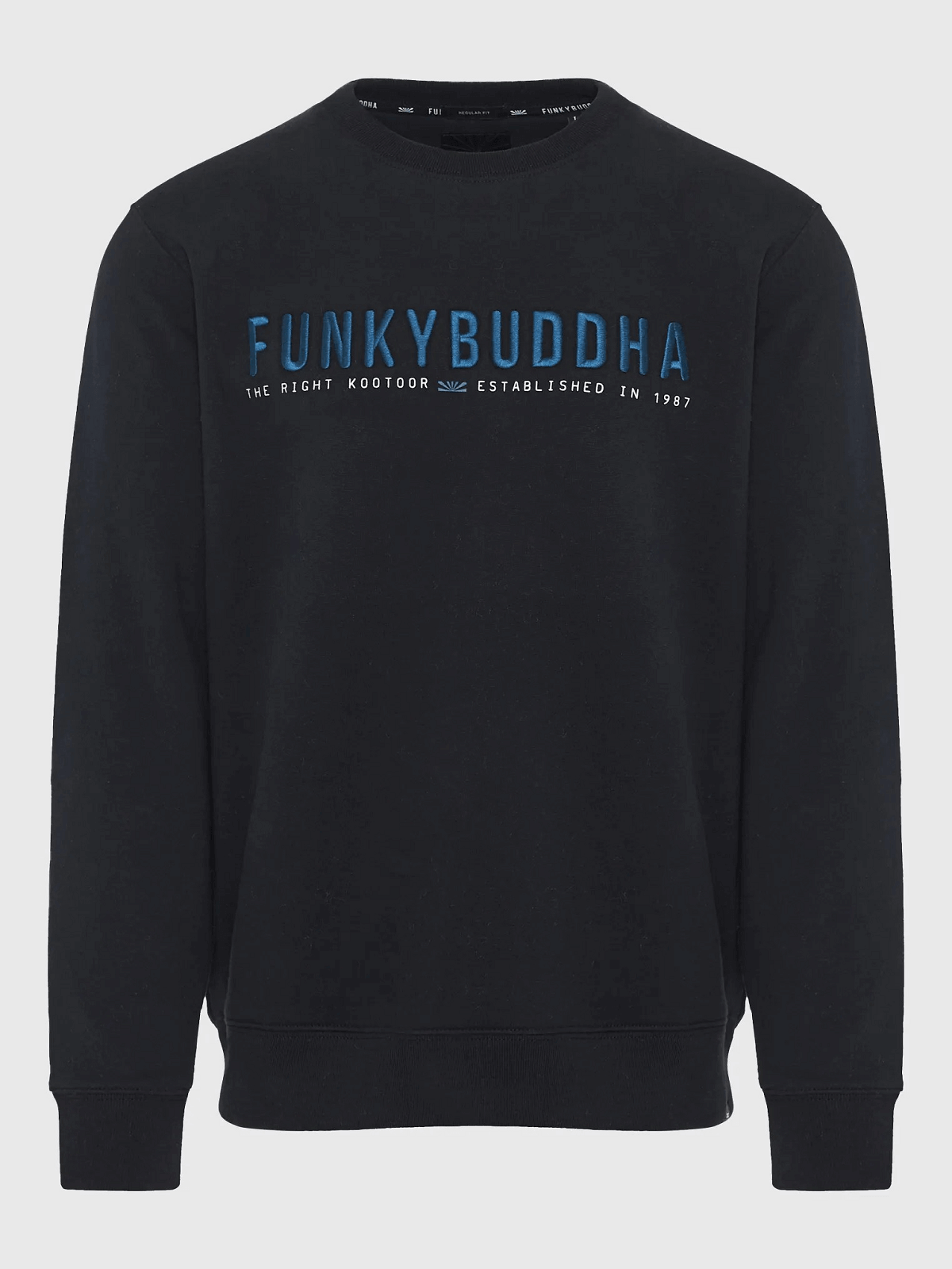 Ανδρικό φούτερ με τυπωμένο logo και λαιμόκοψη Funky Buddha μαύρο χρώμα