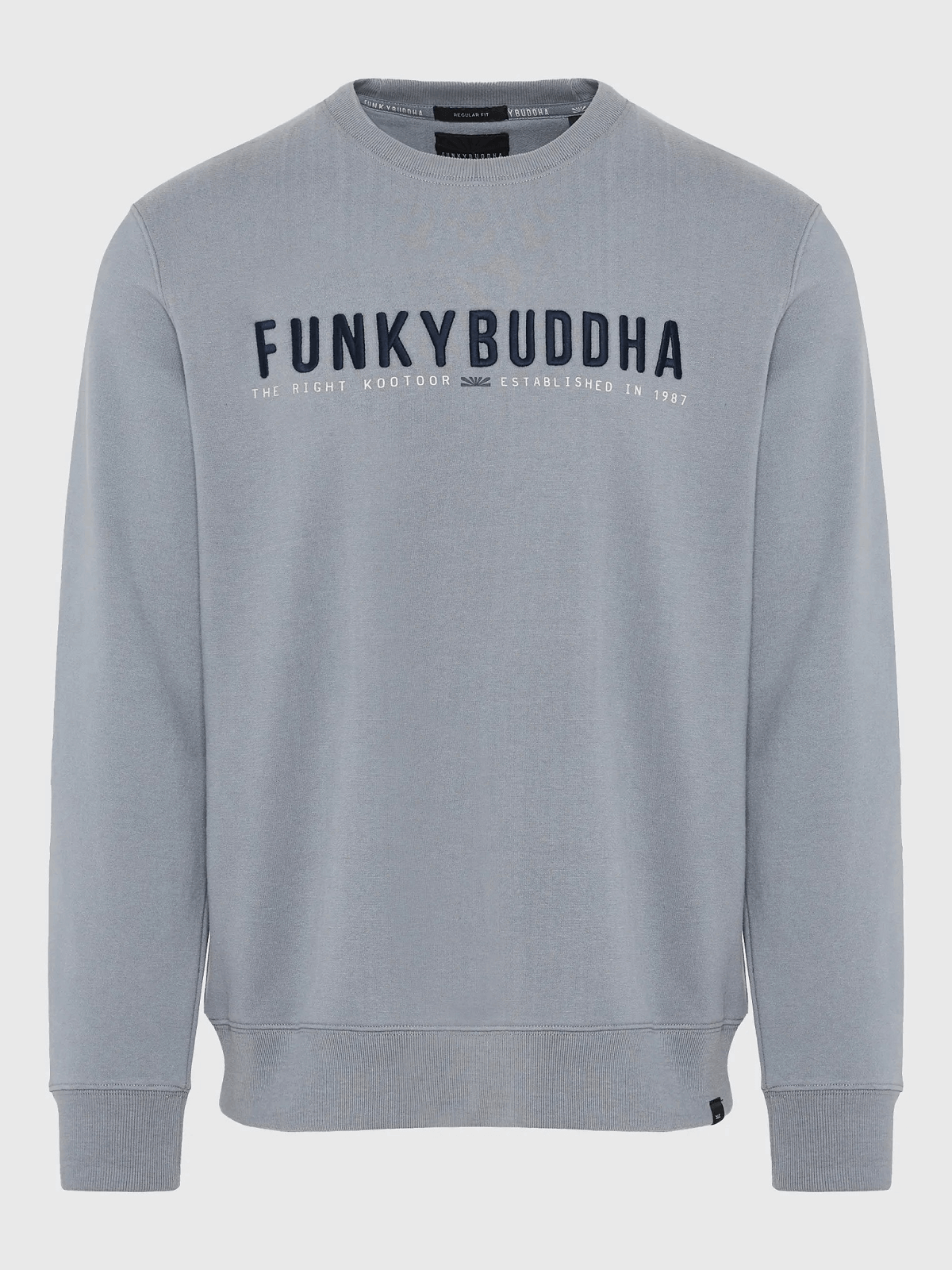 Ανδρικό φούτερ με τυπωμένο logo και λαιμόκοψη Funky Buddha γκρί χρώμα