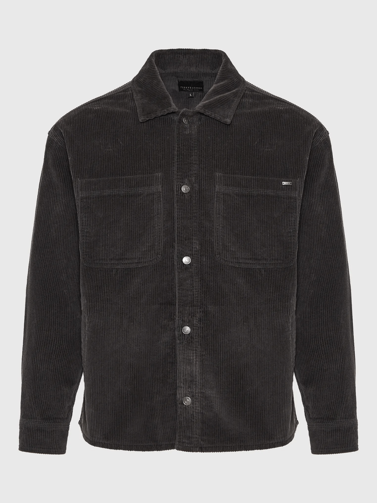 Ανδρικό κοτλέ πουκάμισο με τσέπες στο στήθος Funky Buddha ανθρακί χρώμα
