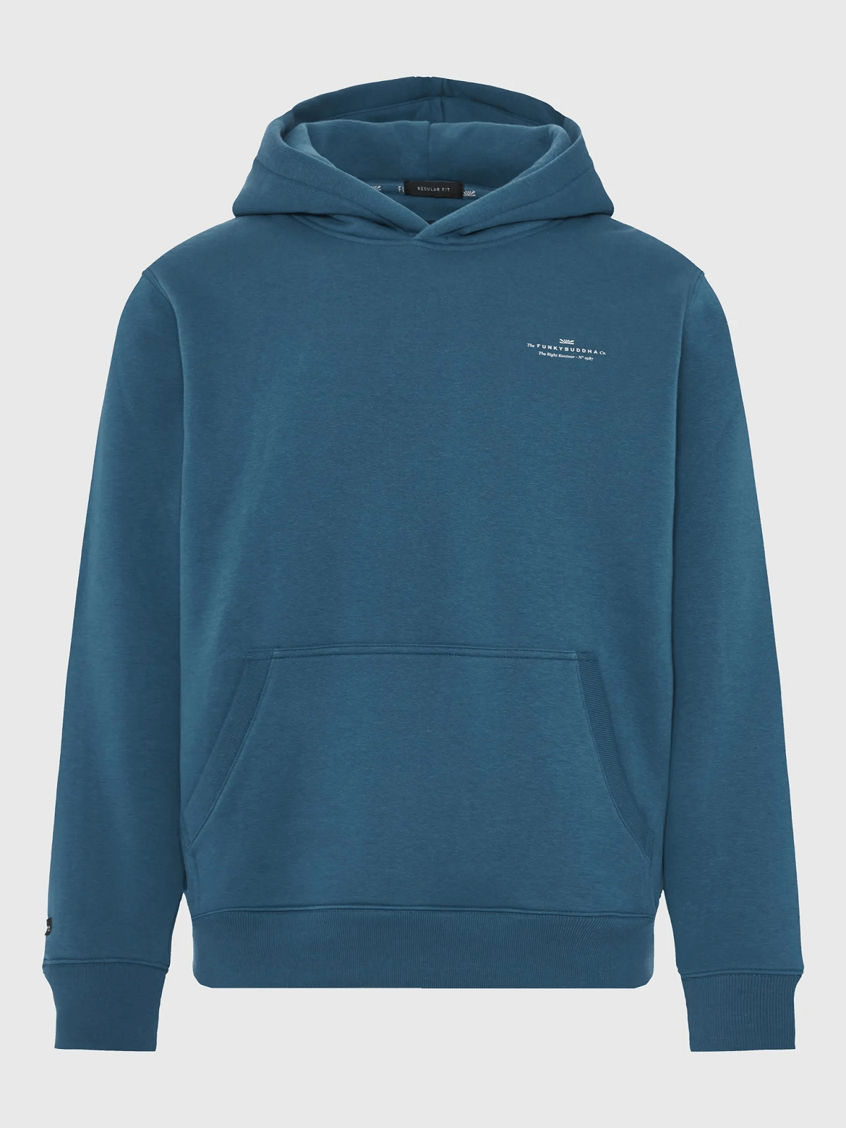 Μονόχρωμο φούτερ με κουκούλα Funky Buddha πετρόλ χρώμα