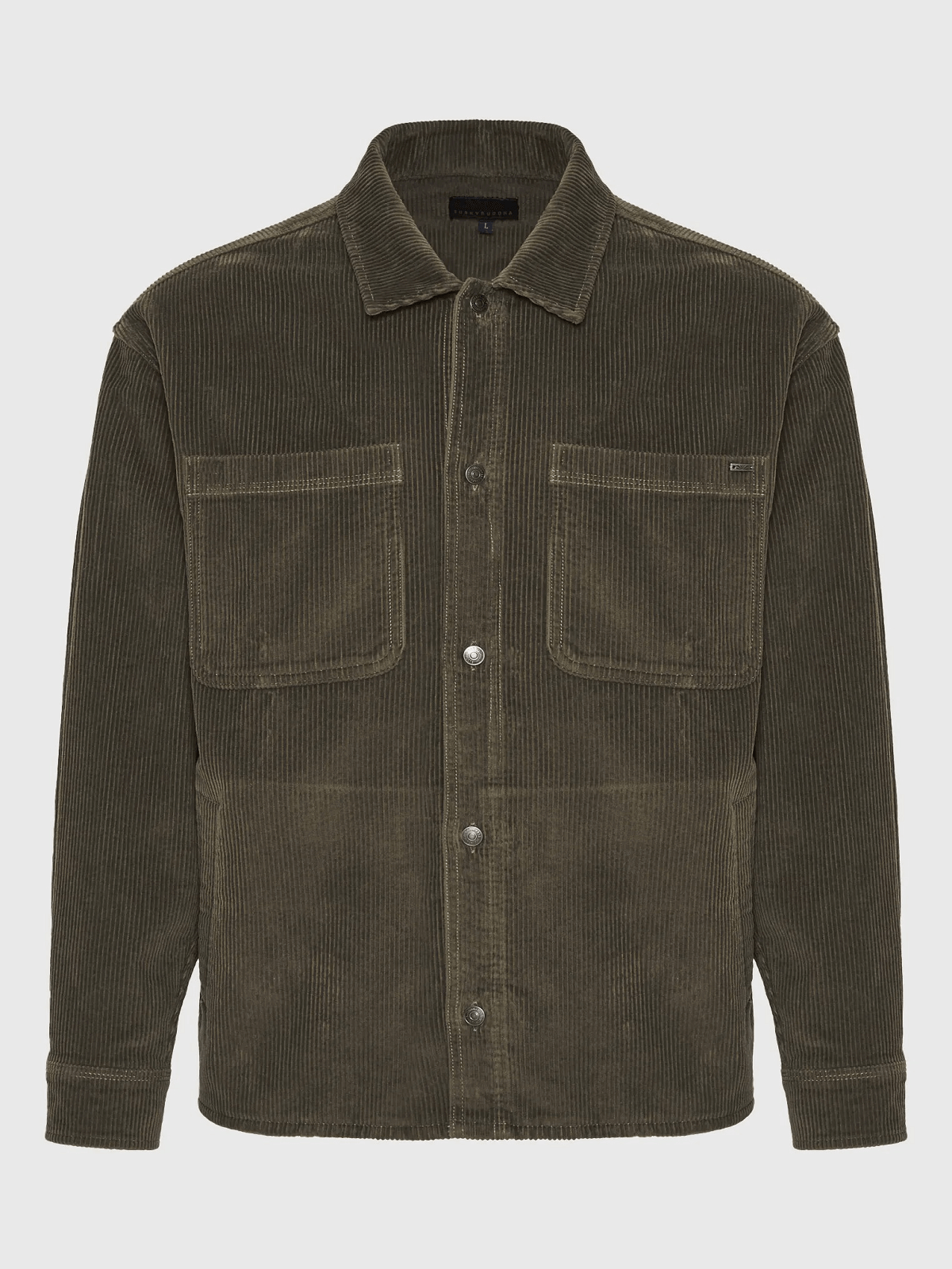 Ανδρικό κοτλέ πουκάμισο με τσέπες στο στήθος Funky Buddha λαδί χρώμα
