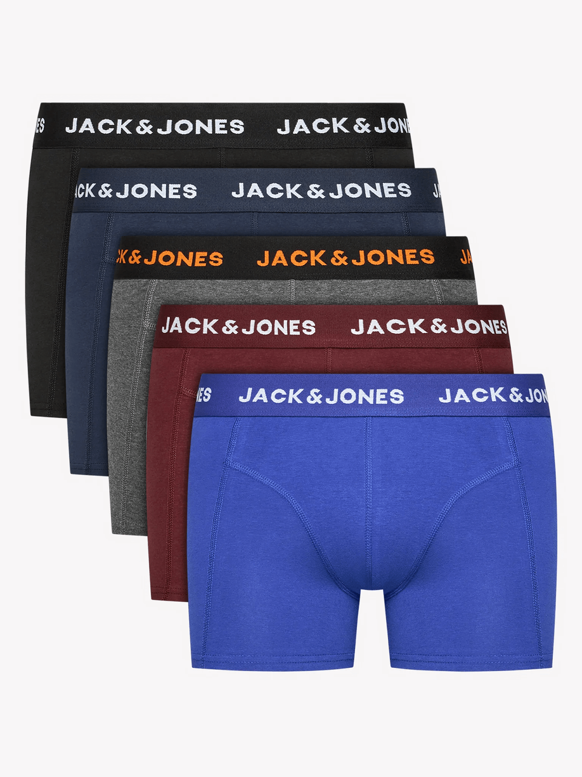 Ανδρικά μποξεράκια 5-pack trunks Jack&Jones μπλέ-μαύρο-γκρί-μπορντό  χρώμα