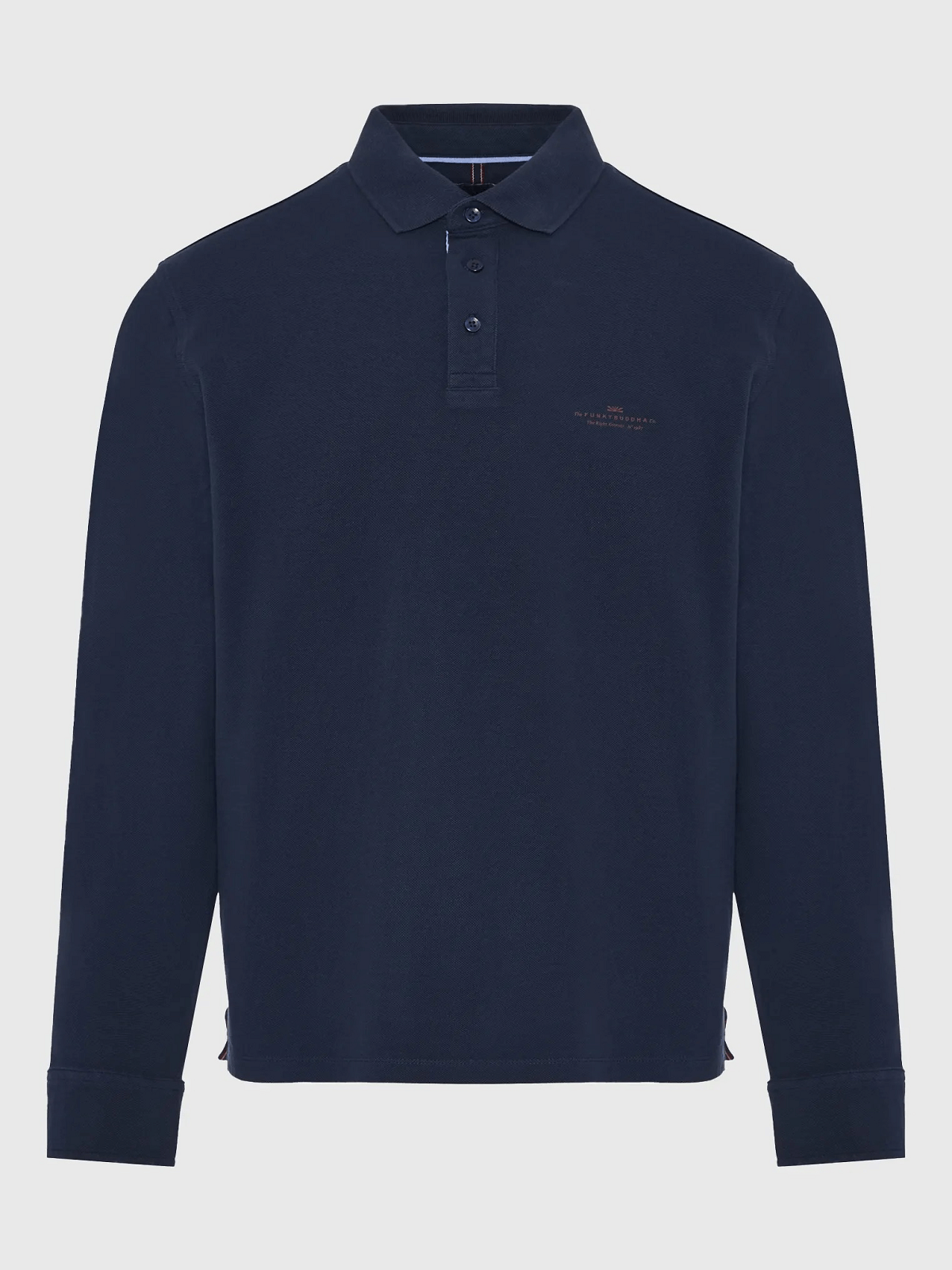 Μακρυμάνικη πόλο μπλούζα με διακριτικό λογότυπο στο στήθος Funky Buddha μπλέ χρώμα