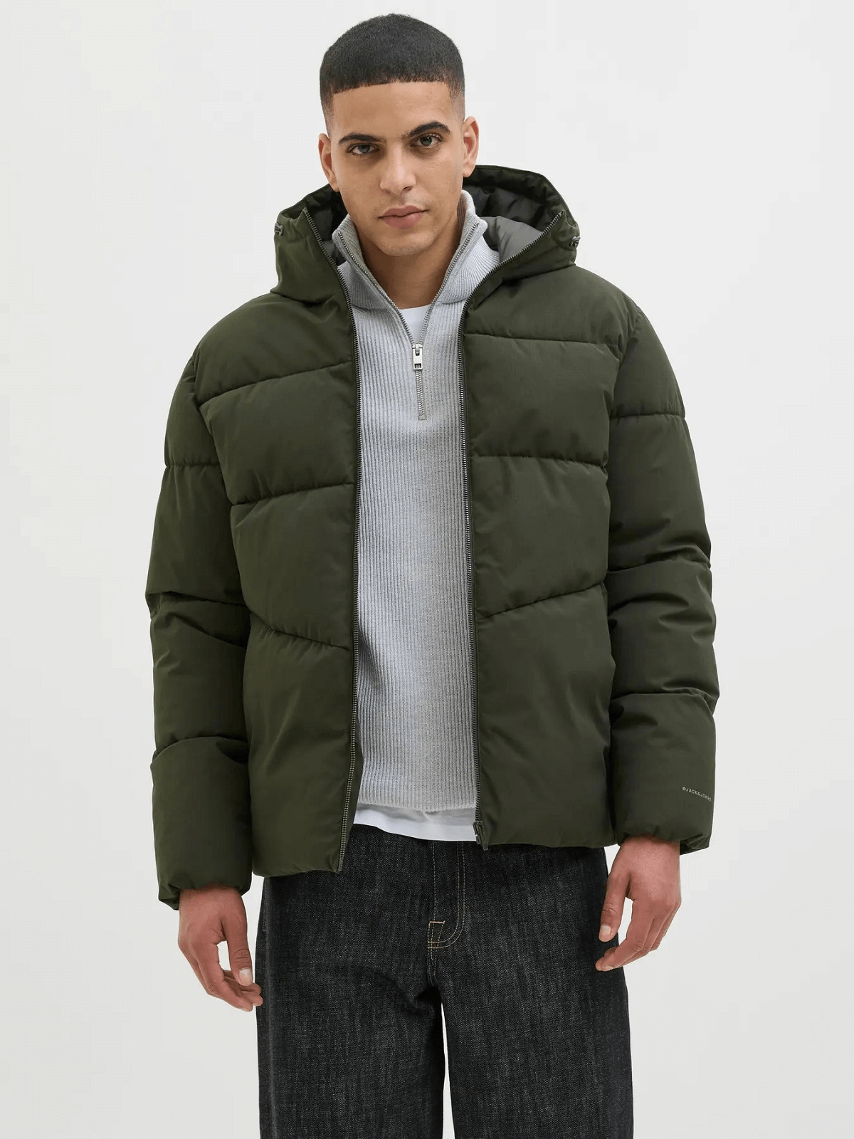 Ανδρικό μπουφάν puffer Jack&Jones λαδί χρώμα