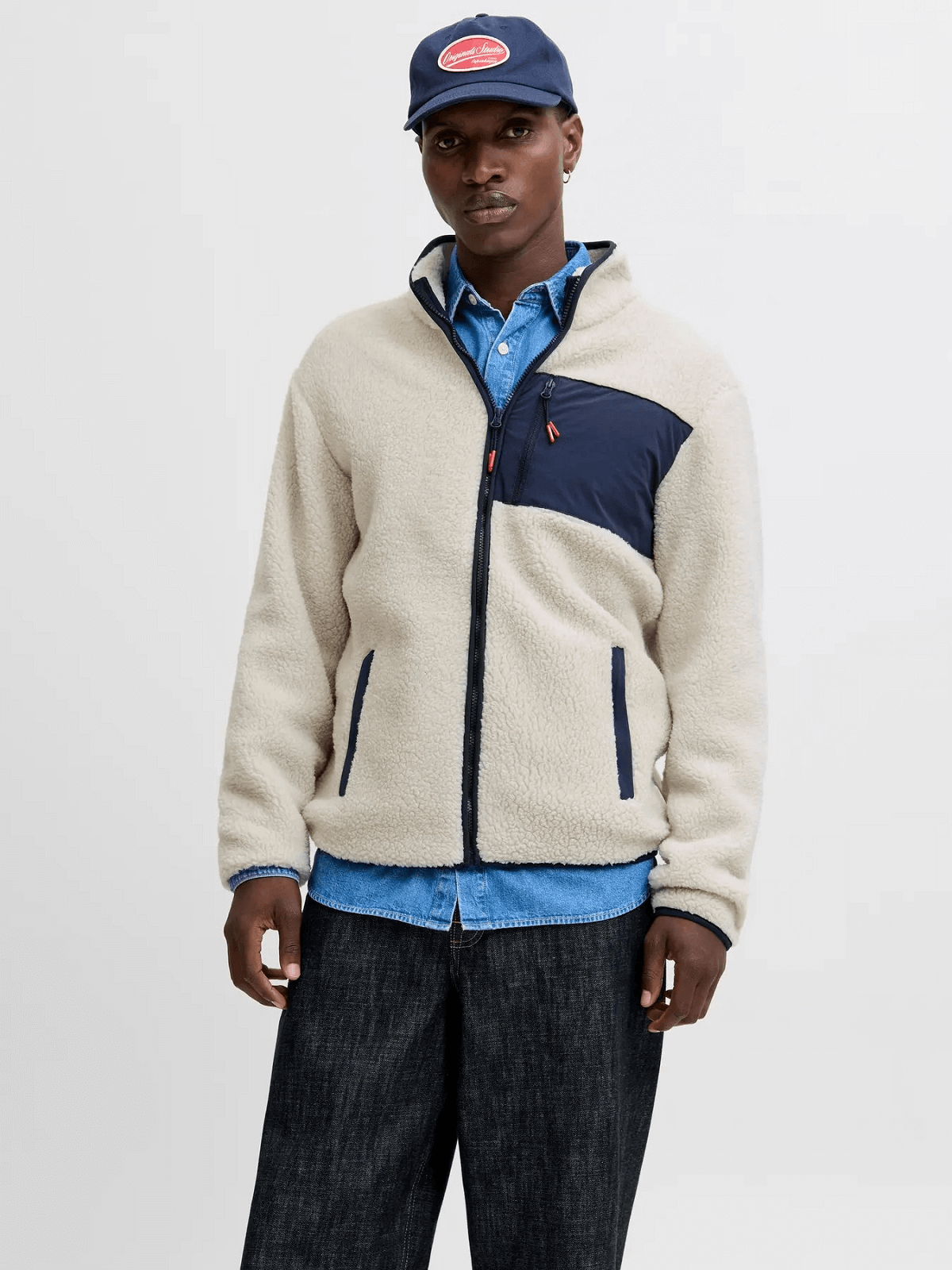 Ανδρικό μοντέρνο fleece μπουφάν Jack&Jones άσπρο χρώμα