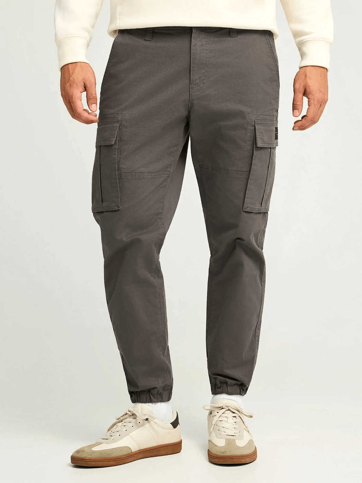 Ανδρικό regular fit cargo παντελόνι με cuffed τελείωμα Funky Buddha γκρί χρώμα