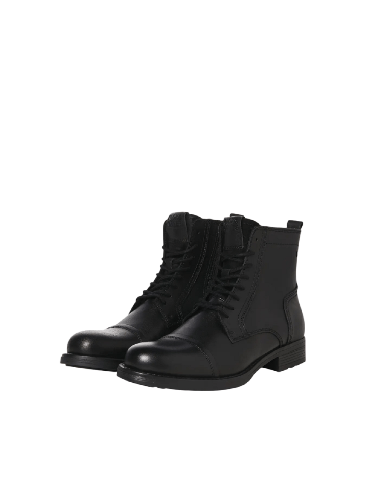 Ανδρικό δερμάτινο μποτάκι με κορδόνια Jack&Jones μαύρο χρώμα