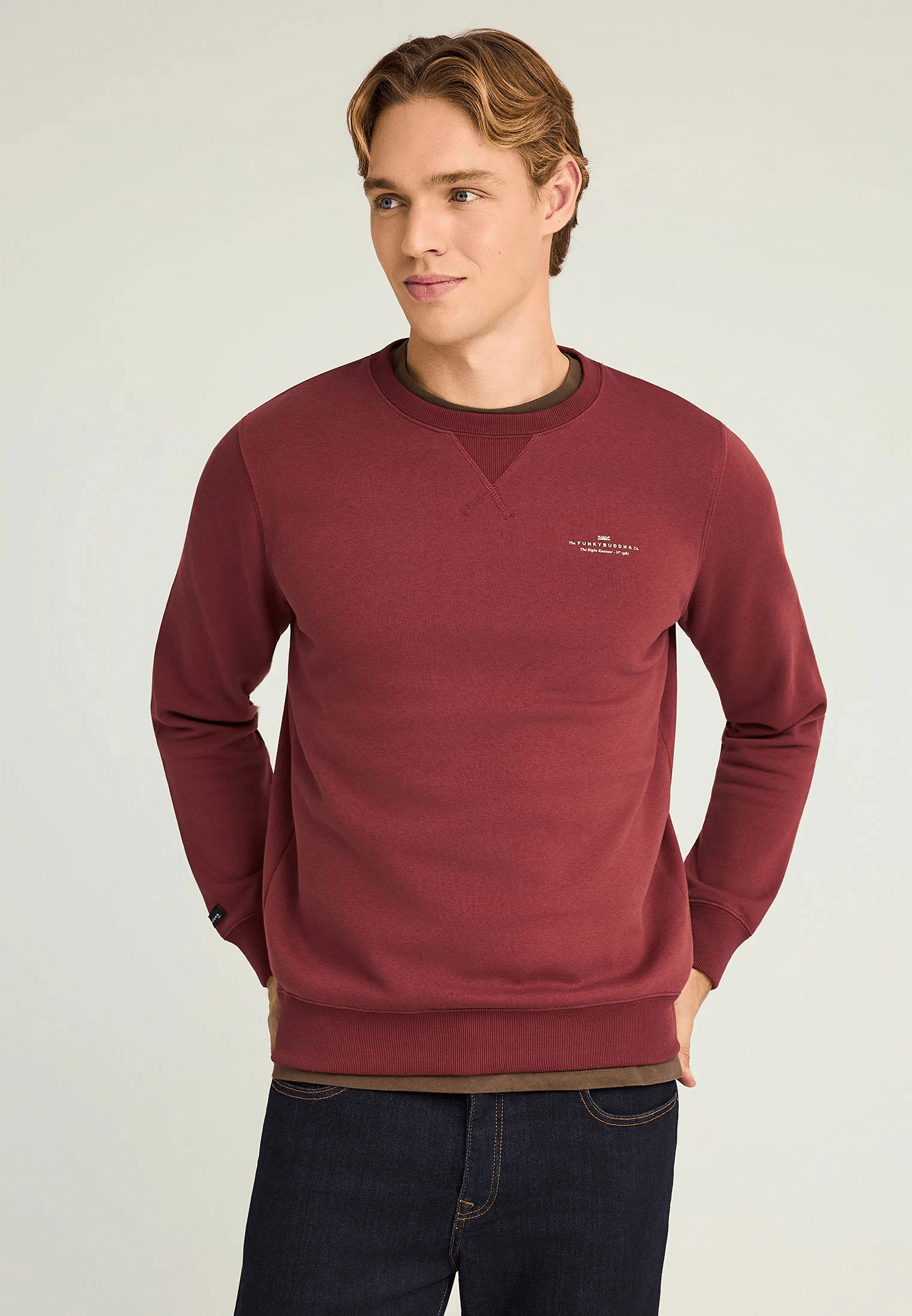 Ανδρικό φούτερ με τυπωμένο logo Funky Buddha μπορντό χρώμα