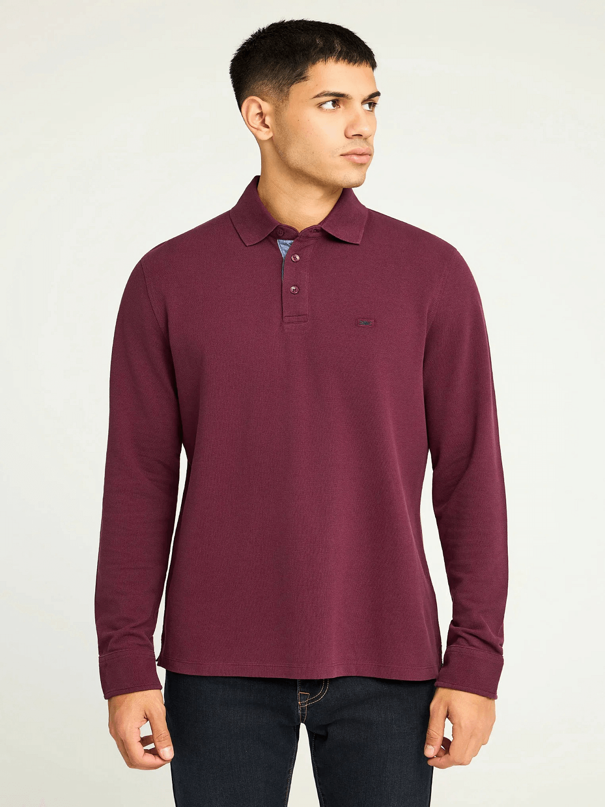 Μακρυμάνικη πόλο μπλούζα με διακριτικό λογότυπο στο στήθος Funky Buddha μπορντό χρώμα