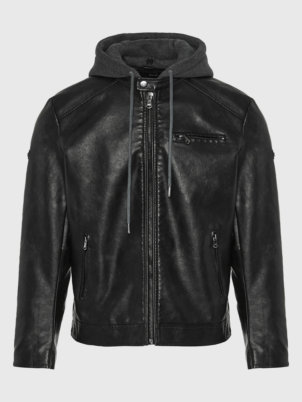 Ανδρικό biker μπουφάν με κουκούλα Funky Buddha μαύρο χρώμα