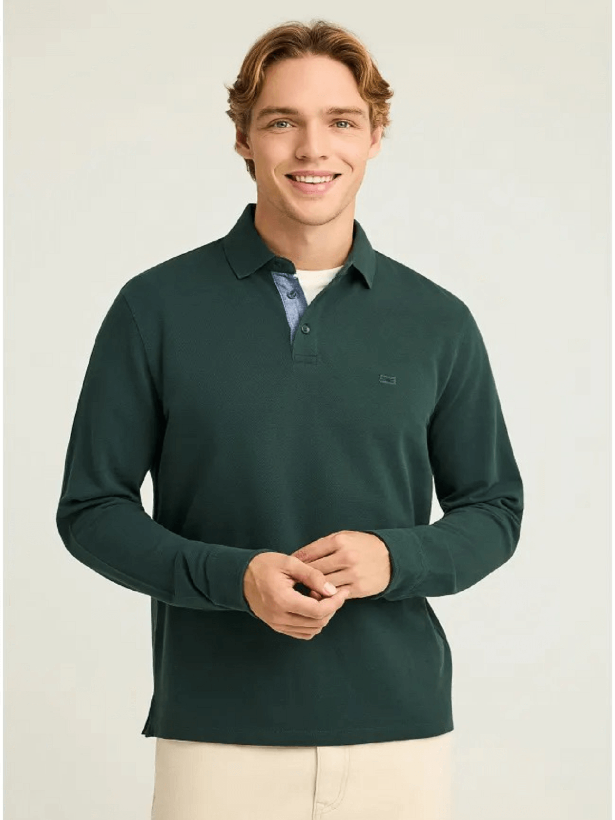 Μακρυμάνικη πόλο μπλούζα με διακριτικό λογότυπο στο στήθος Funky Buddha πράσινο χρώμα