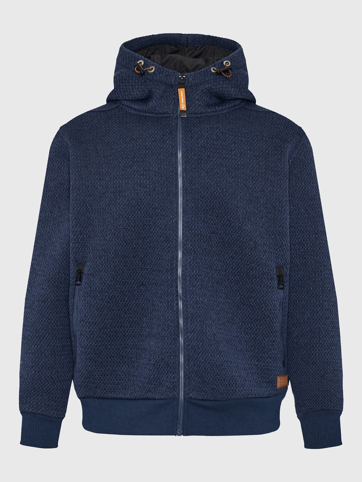 Ανδρική μονόχρωμη ζακέτα με κουκούλα σε πλεκτό ύφασμα Funky Buddha μπλέ χρώμα