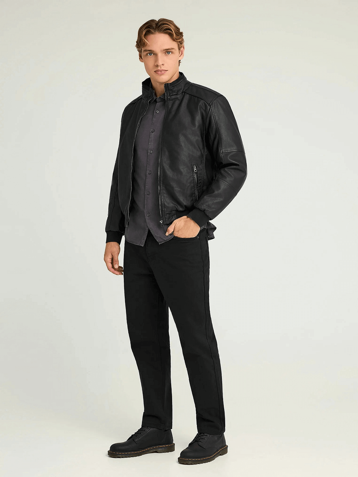 Ανδρικό biker μπουφάν με λάστιχο στη μέση Funky Buddha μαύρο χρώμα