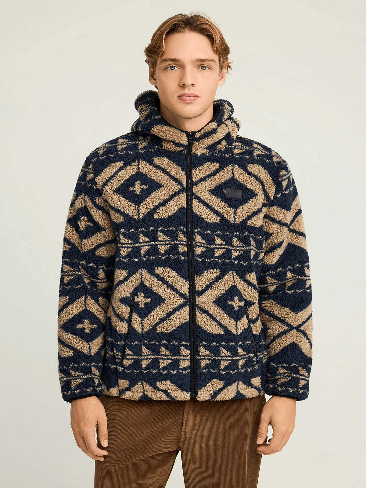 Oversized fleece ζακέτα φούτερ και τσέπες με φερμουάρ Funky Buddha μπλέ χρώμα