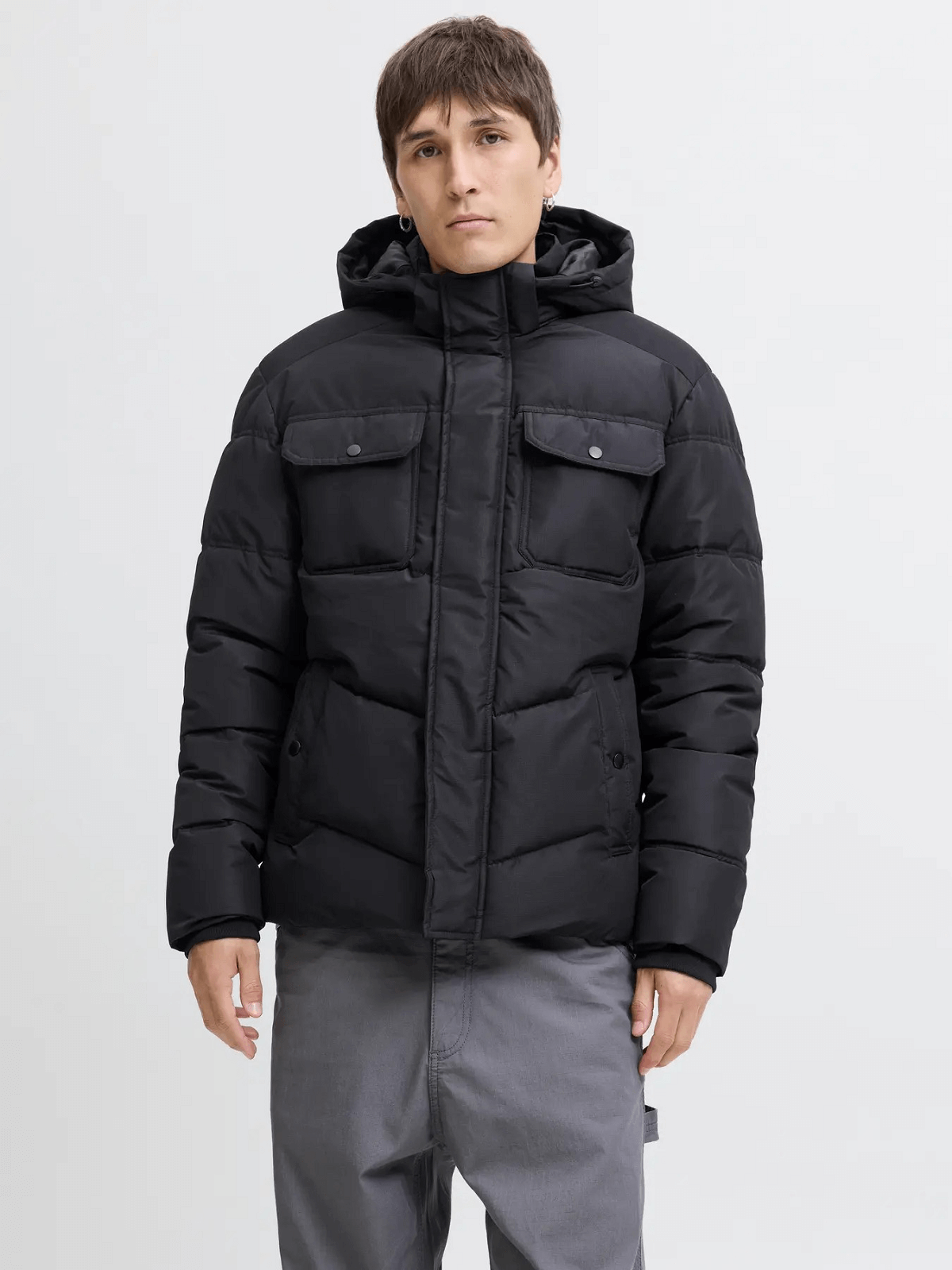 Ανδρικό μπουφάν puffer Jack&Jones μαύρο χρώμα