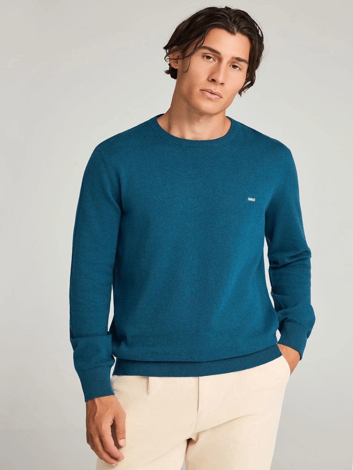 Ανδρικό βαμβακερό πουλόβερ με λαιμόκοψη Funky Buddha βεραμάν χρώμα