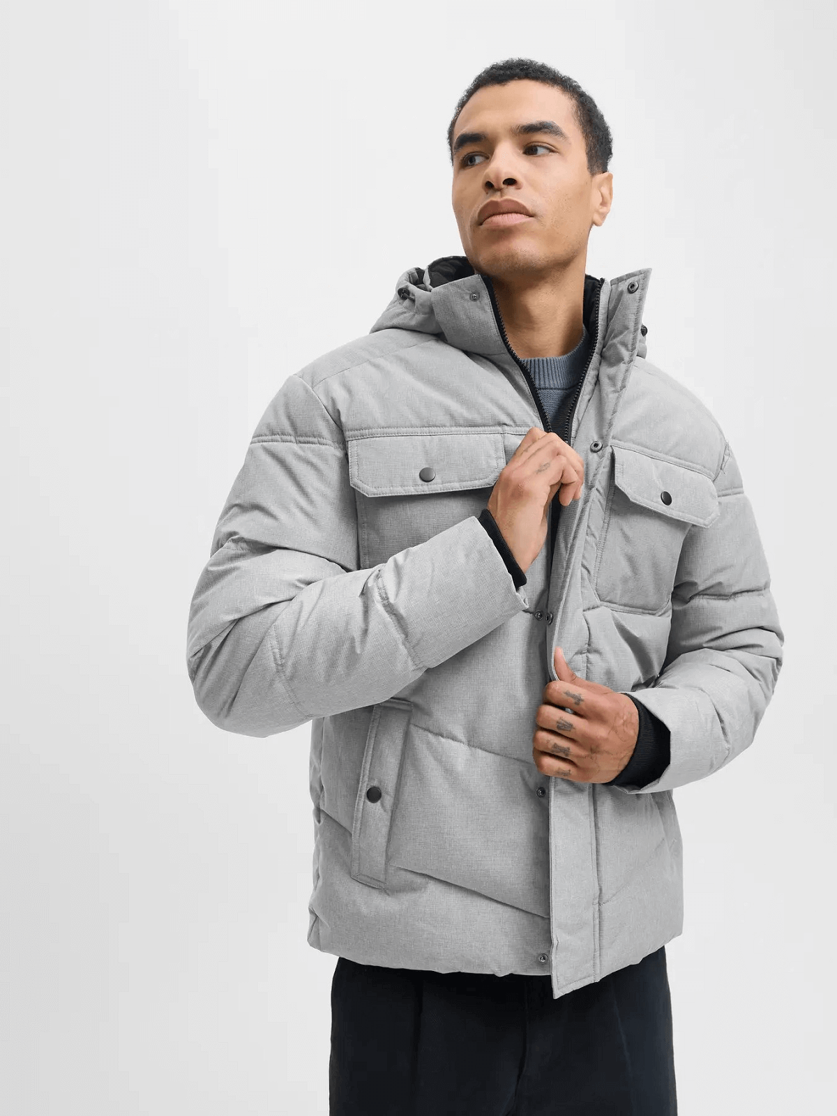 Ανδρικό μπουφάν puffer Jack&Jones γκρί χρώμα