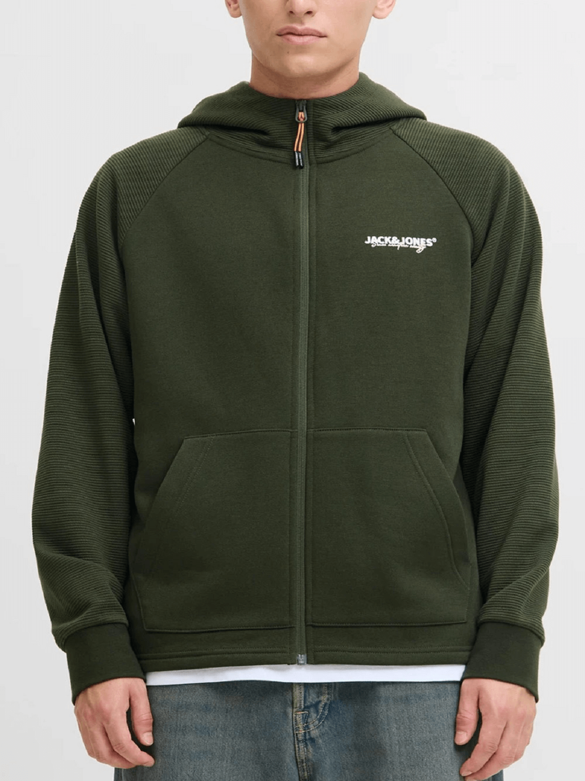 Ανδρική αθλητική ζακέτα με κουκούλα Jack&Jones λαδί χρώμα