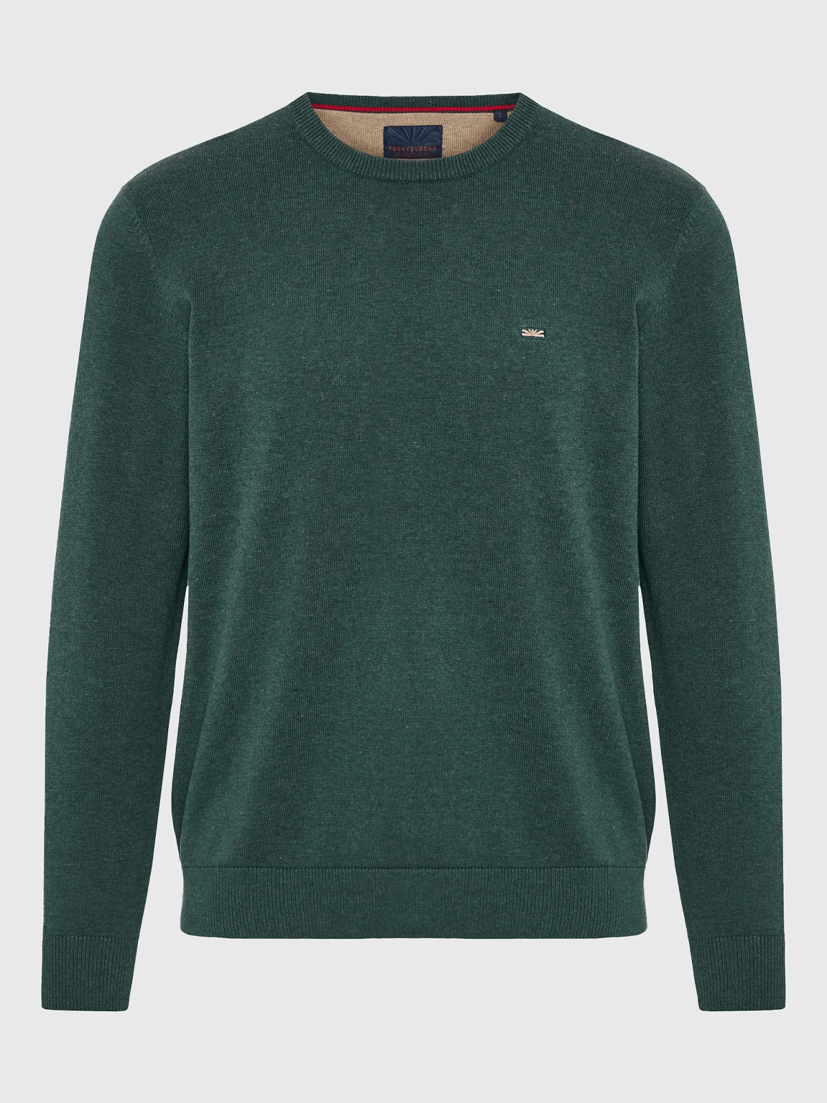 Ανδρικό βαμβακερό πουλόβερ με λαιμόκοψη Funky Buddha πράσινο-λαδί χρώμα