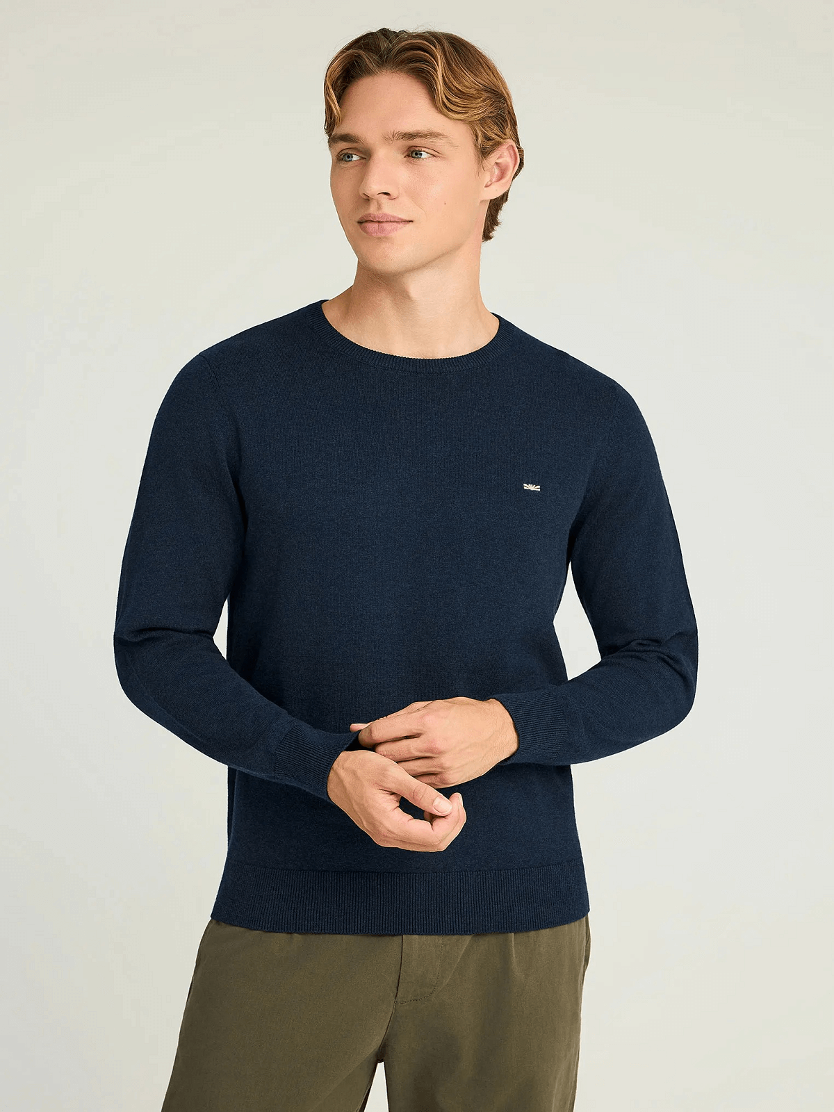 Ανδρικό βαμβακερό πουλόβερ με λαιμόκοψη Funky Buddha μπλέ χρώμα