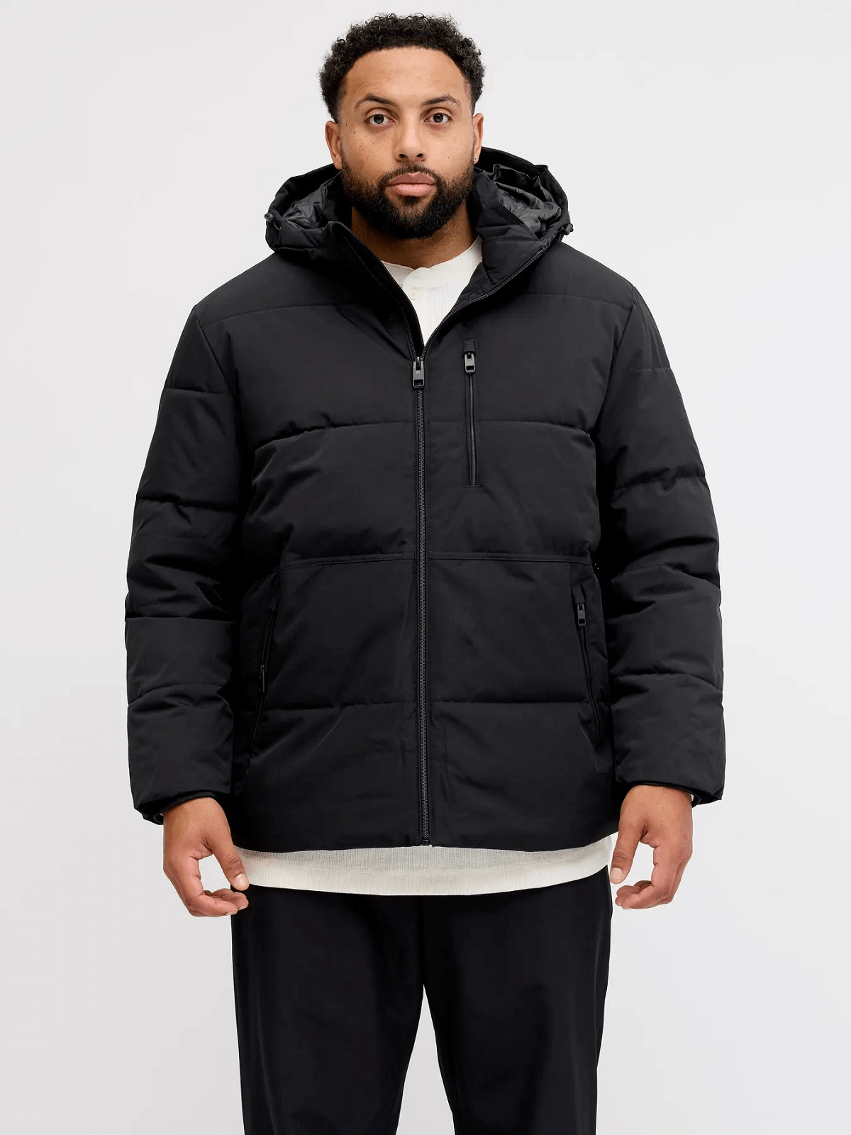 Ανδρικό μπουφάν Plus size puffer Jack&Jones μαύρο χρώμα