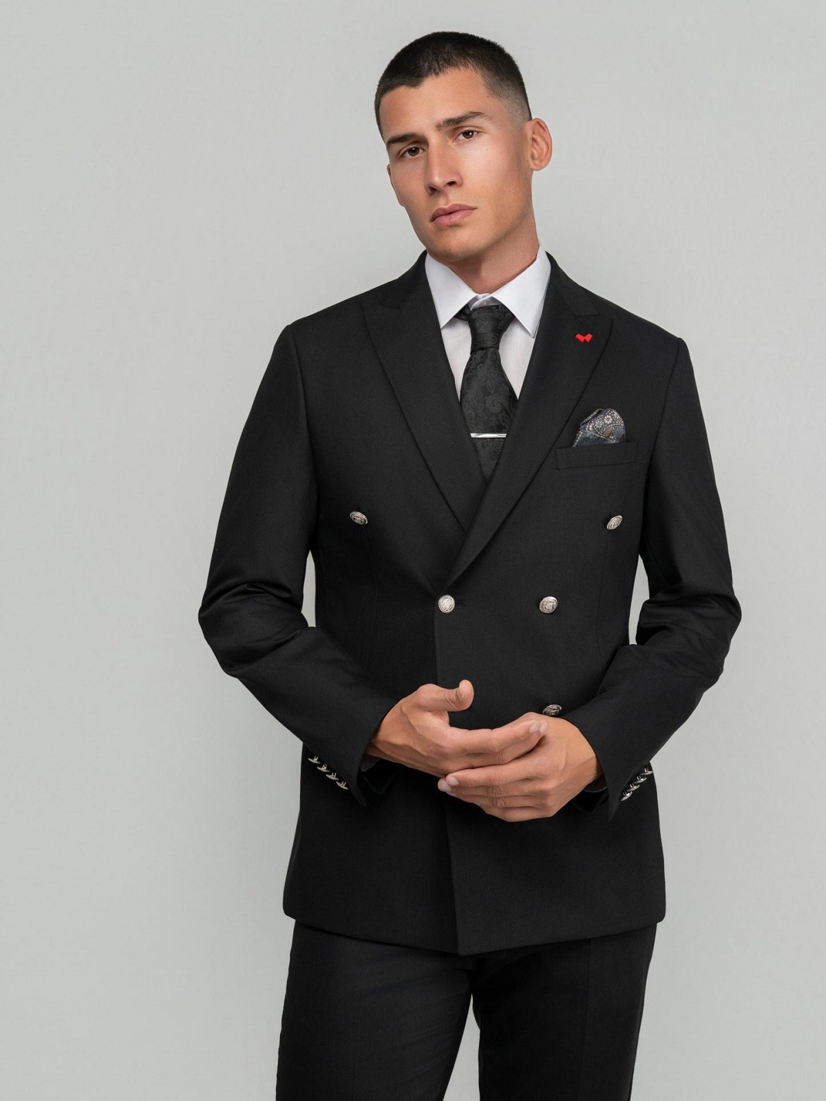 Ανδρικό σταυρωτό ελαστικό κοστούμι Slim Fit DEZIGN μαύρο χρώμα