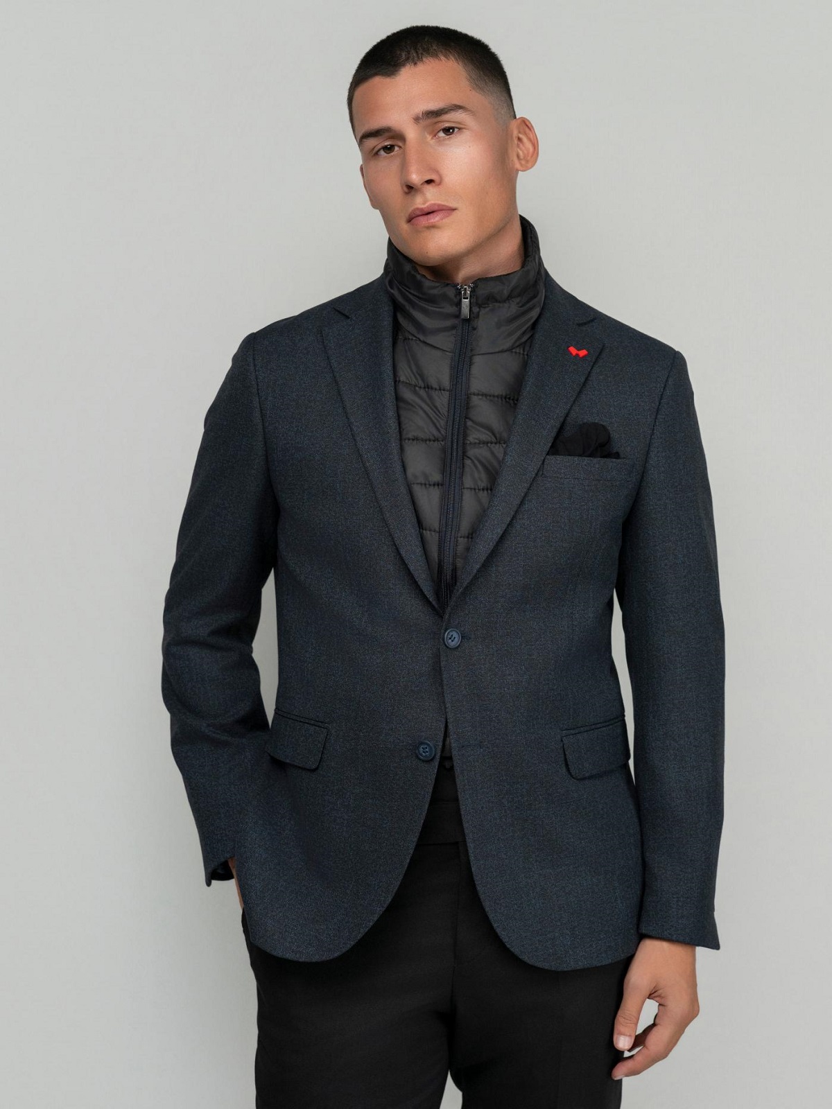 Ανδρικό slim fit σακάκι με μικροσχέδιο DEZIGN μπλέ χρώμα