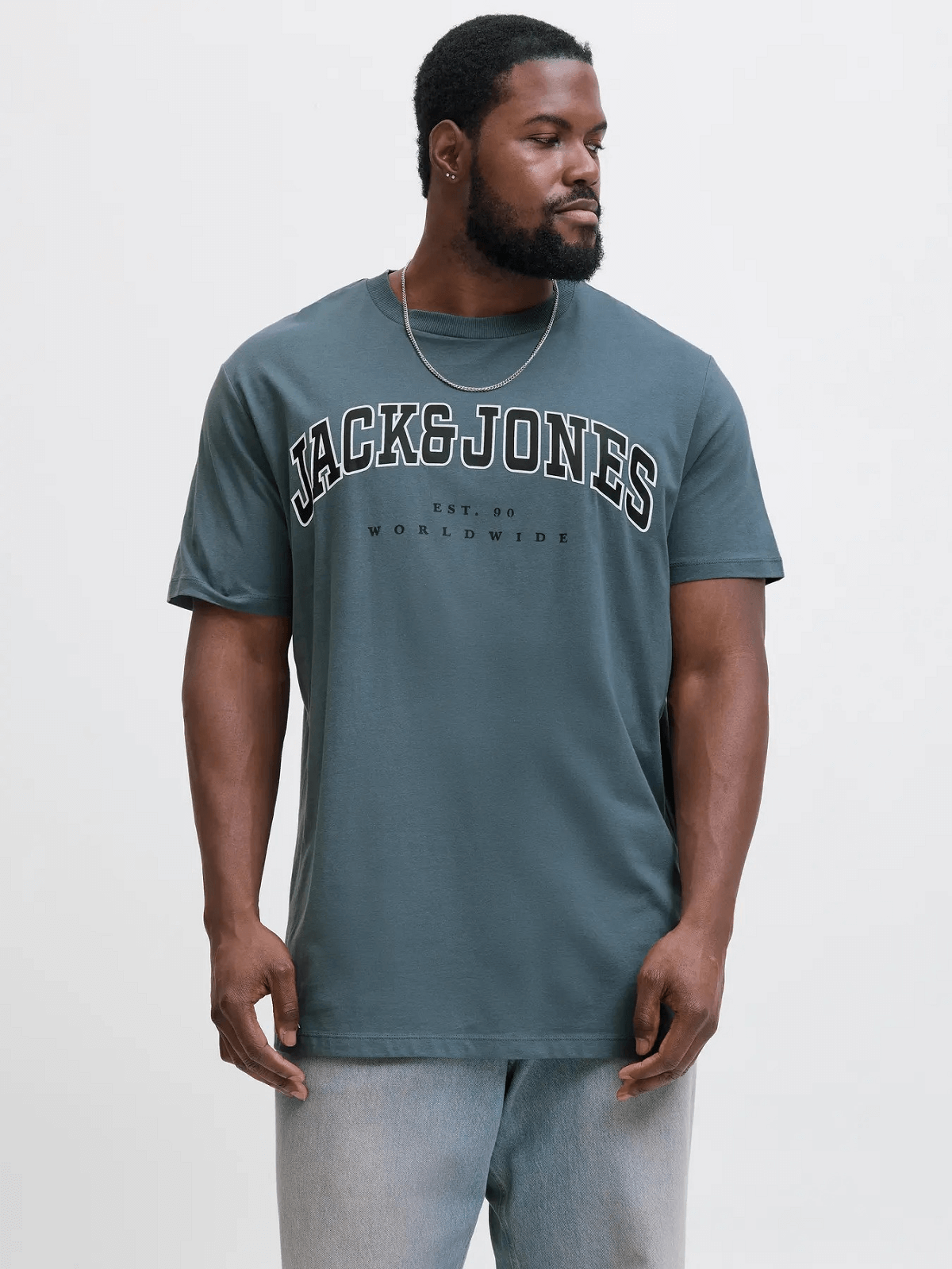 Ανδρικό βαμβακερό t-shirt plus size Jack&Jones γκρί χρώμα