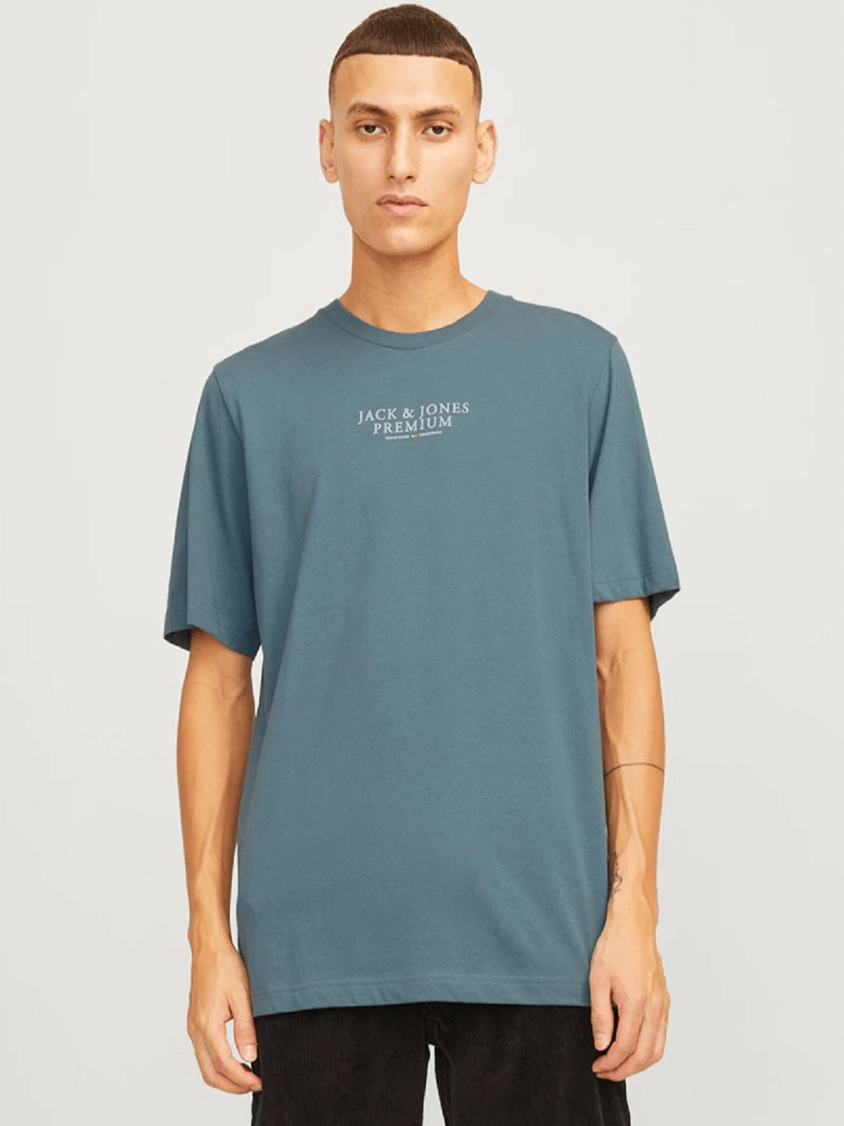 Ανδρικό T-shirt βαμβακερό με logo Jack&Jones γκρί-μπλέ χρώμα