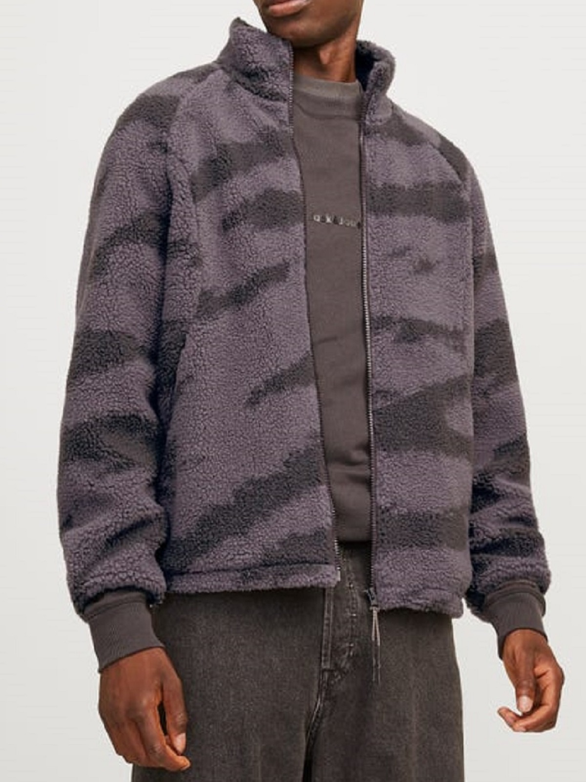 Ανδρικό μοντέρνο fleece μπουφάν Jack&Jones γκρί χρώμα