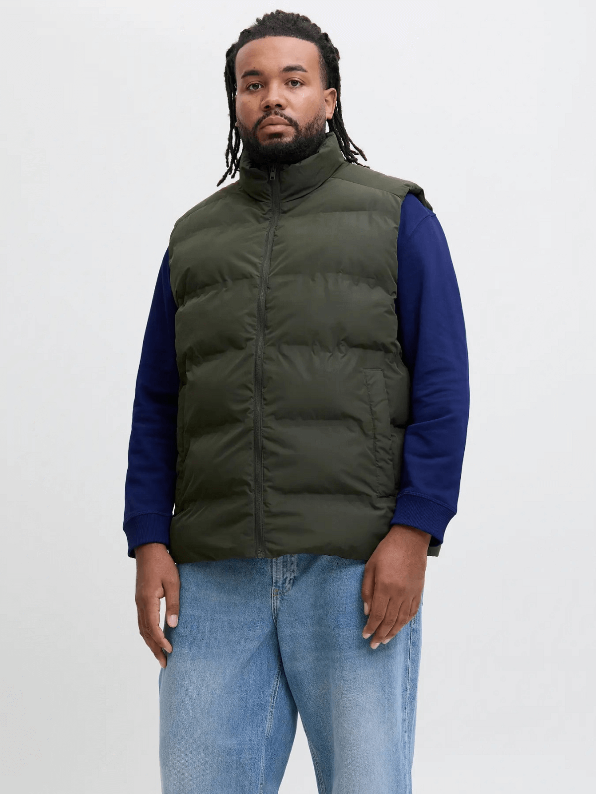 Ανδρικό αμάνικο μπουφάν PLUS SIZE λαδί χρώμα Jack&Jones