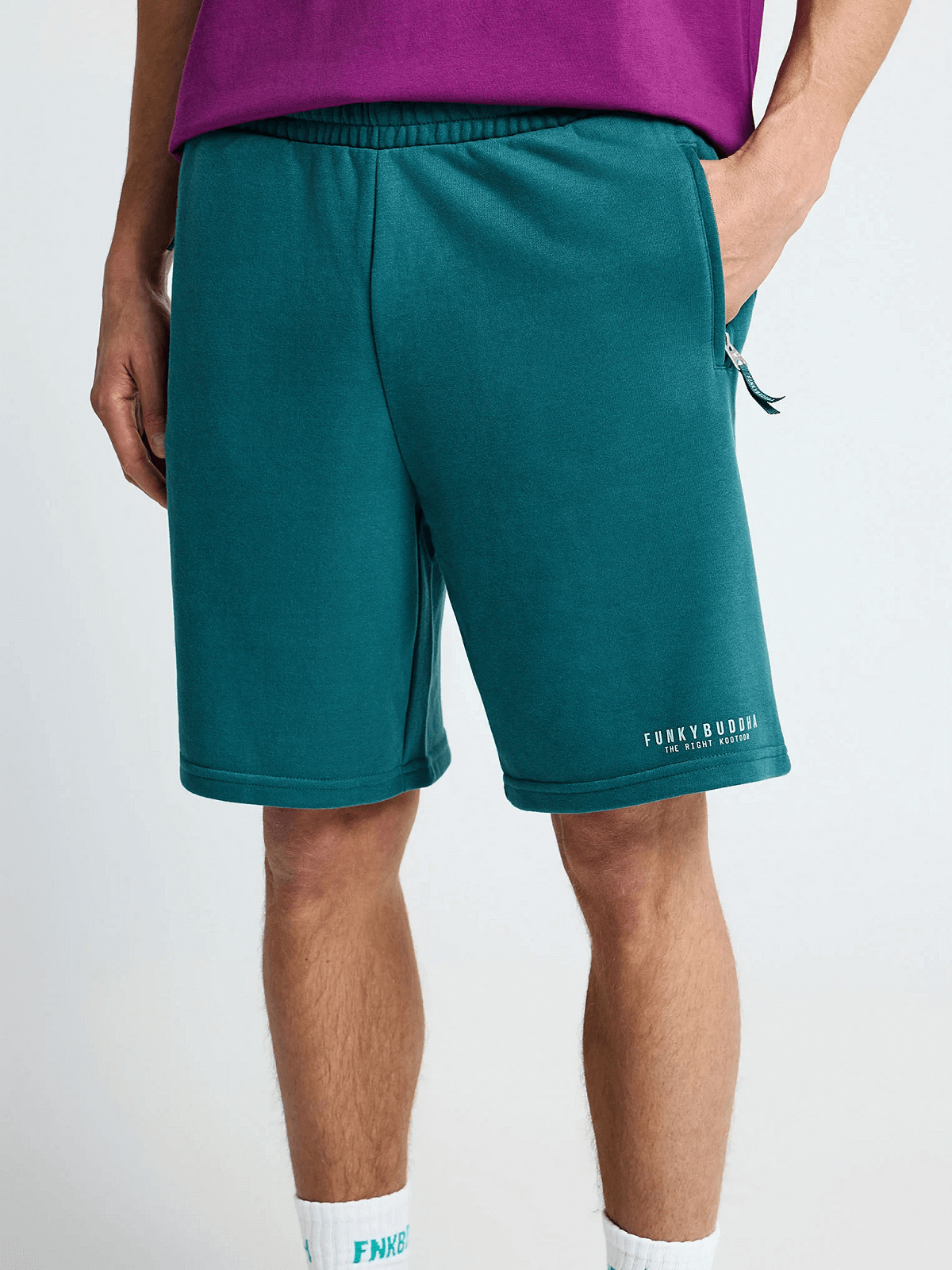 Ανδρική αθλητική βερμούδα με λογότυπο Funky Buddha πετρόλ χρώμα