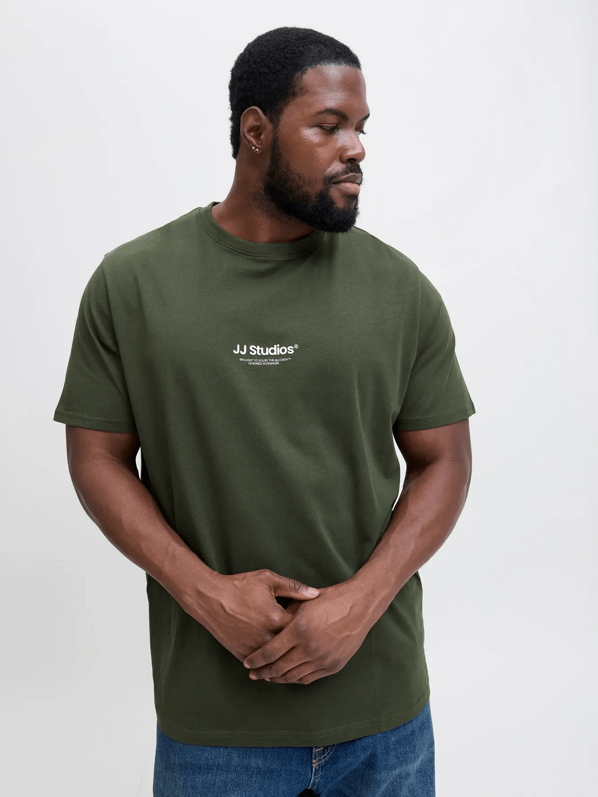 Ανδρικό βαμβακερό t-shirt plus size Jack&Jones λαδί χρώμα