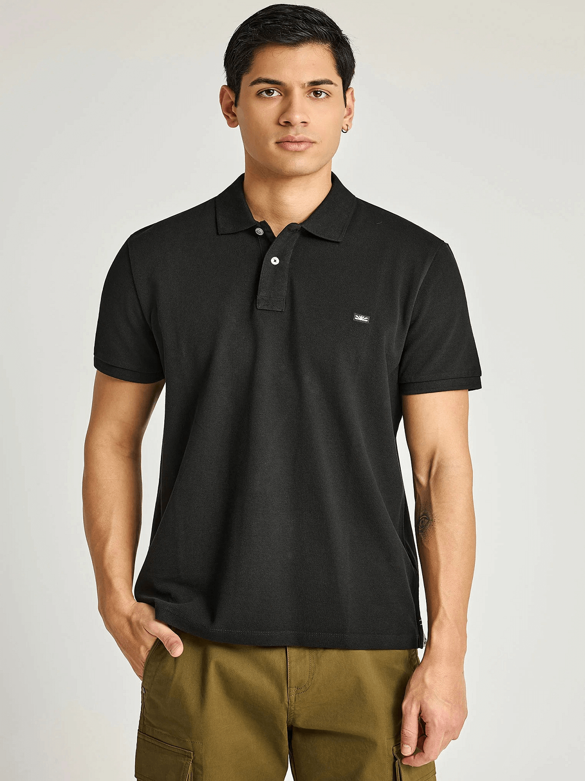 Ανδρική βαμβακερή μπλούζα πόλο Funky Buddha μαύρο χρώμα