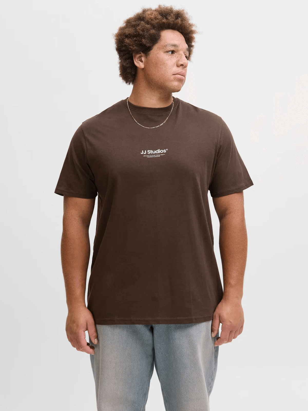Ανδρικό βαμβακερό t-shirt plus size Jack&Jones καφέ χρώμα