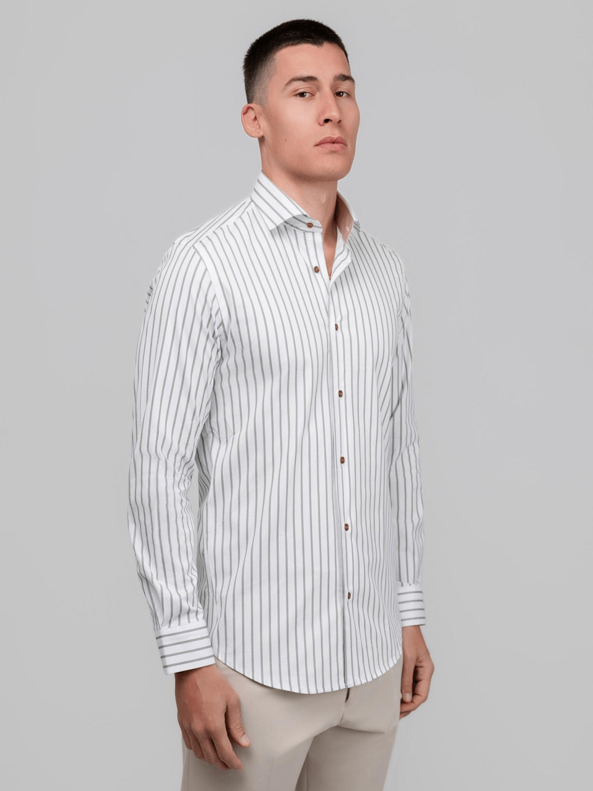 Ανδρικό Slim Fit πουκάμισο DEZIGN πράσινο ριγέ χρώμα