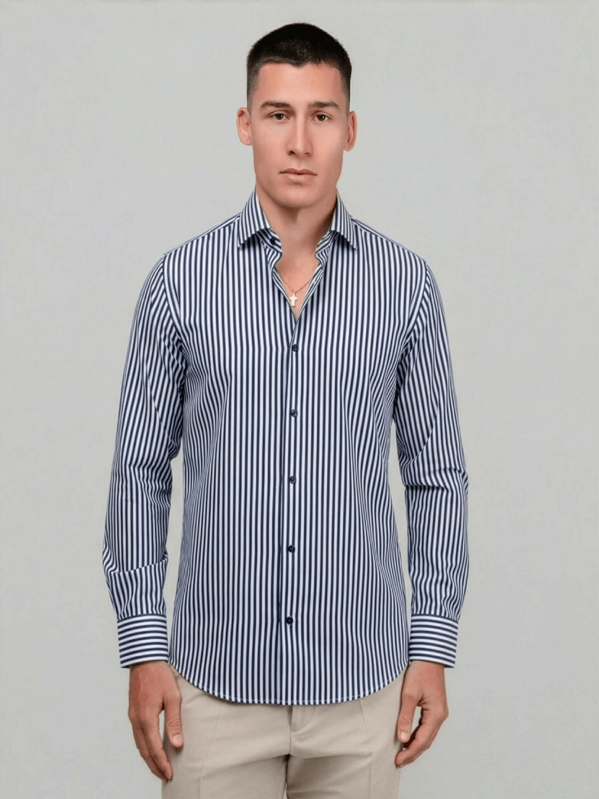 Ανδρικό Slim Fit πουκάμισο DEZIGN μπλέ ριγέ χρώμα