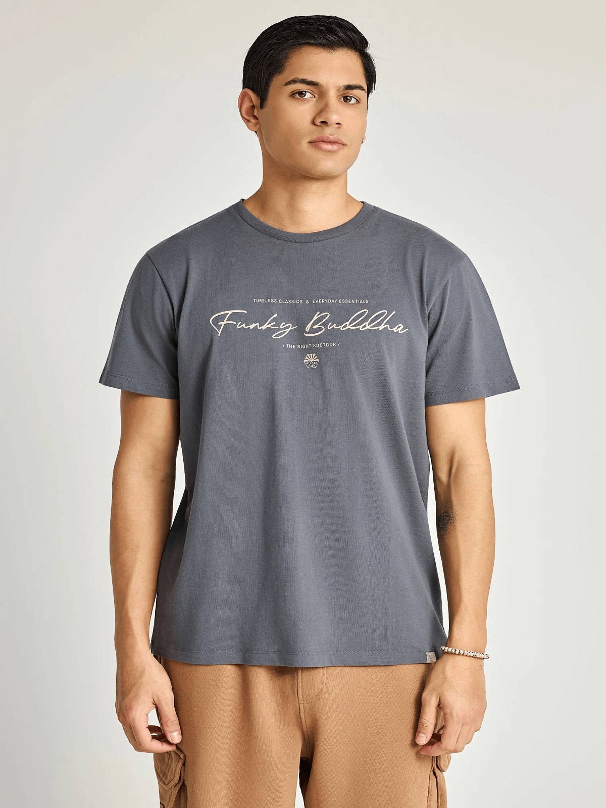 Ανδρικό T-shirt με τύπωμα Funky Buddha γκρί χρώμα