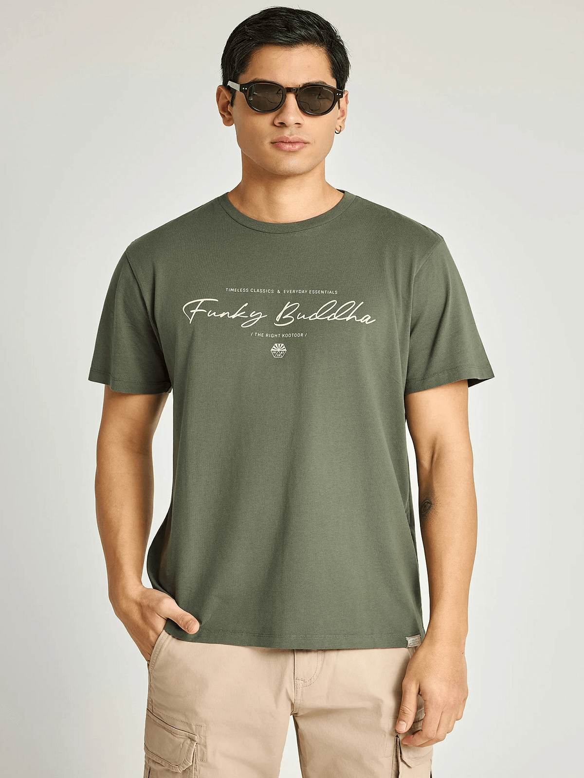 Ανδρικό T-shirt με τύπωμα Funky Buddha λαδί χρώμα