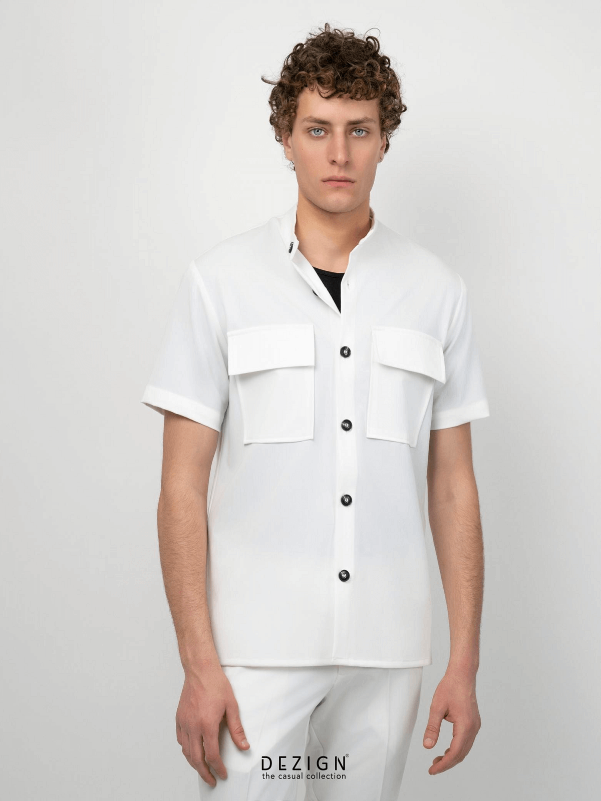 Ανδρική κοντομάνικη μάο πουκαμίσα DEZIGN άσπρο χρώμα