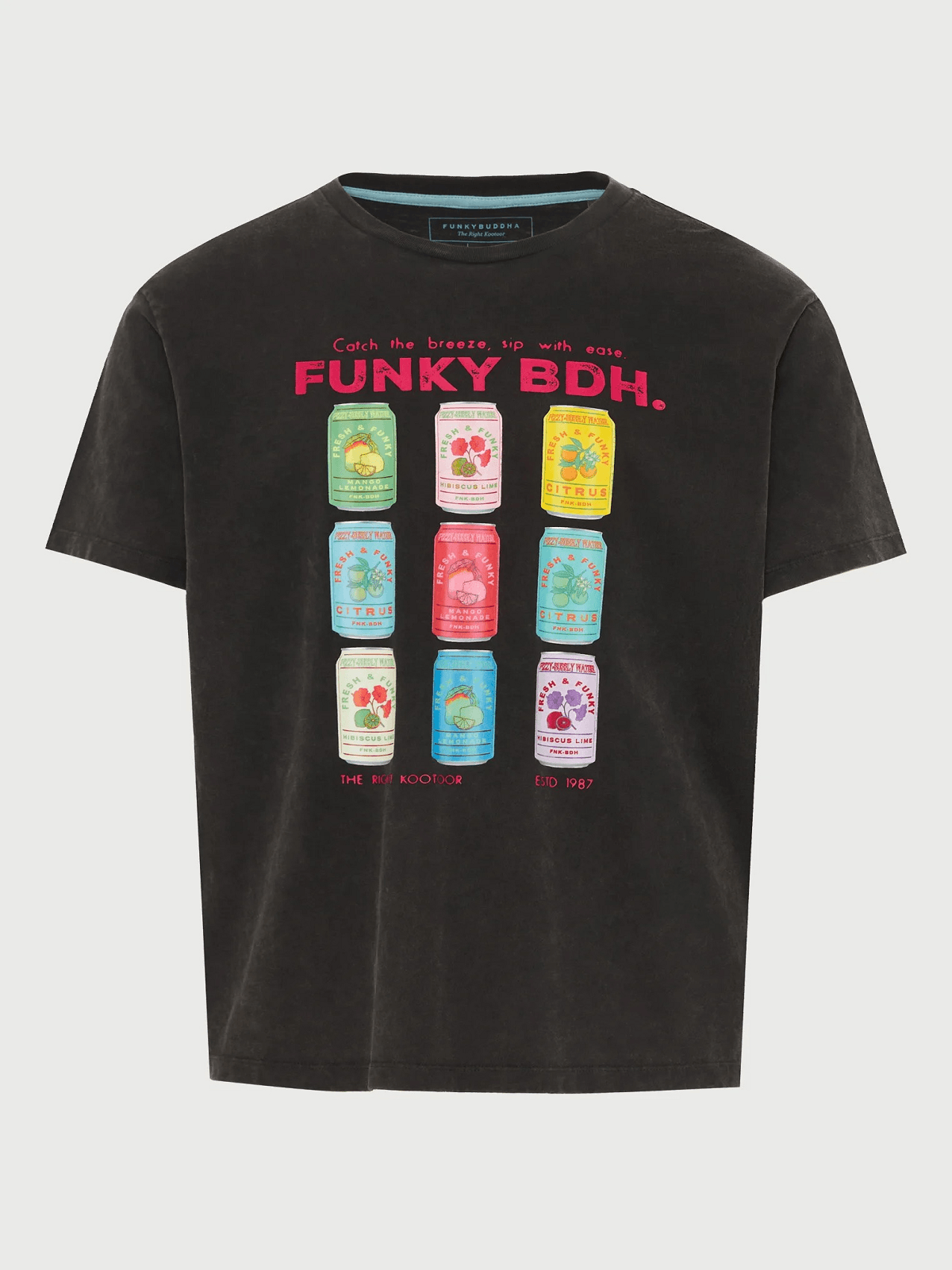 Ανδρικό βαμβακερό t-shirt με τύπωμα Funky Buddha μαύρο χρώμα