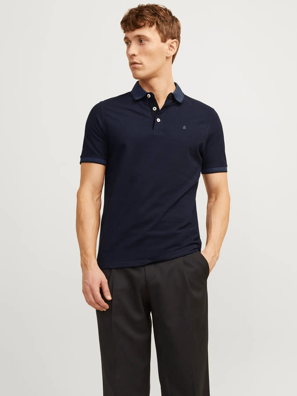 Slim fit βαμβακερό polo t-shirt Jack&Jones μπλέ χρώμα