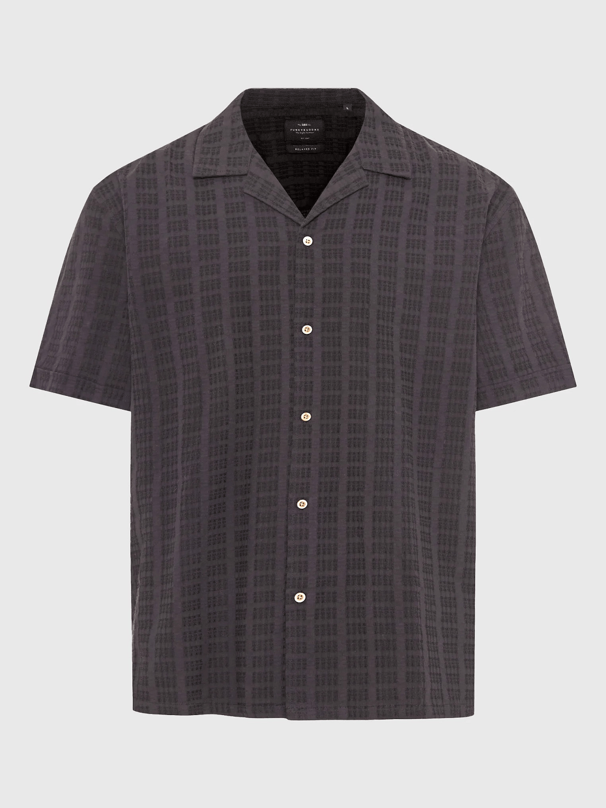 Ανδρικό oversized fit κοντομάνικο πουκάμισο Funky Buddha ανθρακί χρώμα