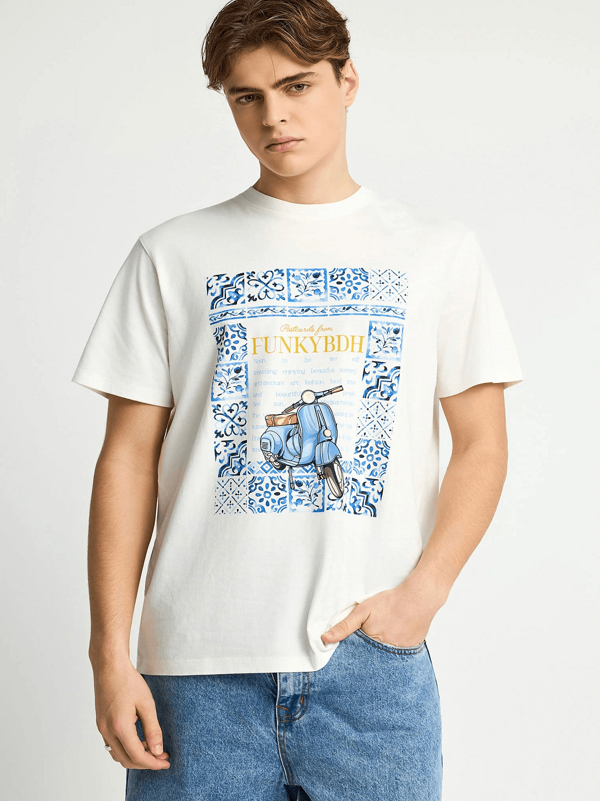 Ανδρικό βαμβακερό t-shirt με τύπωμα Funky Buddha άσπρο χρώμα