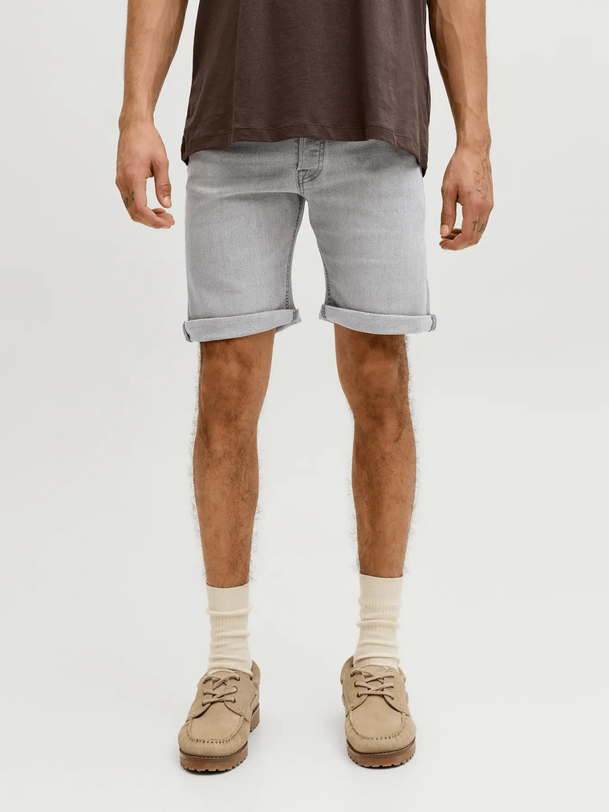 Ανδρικό τζίν σόρτς με κανονική γραμμή Jack&Jones γκρί χρώμα